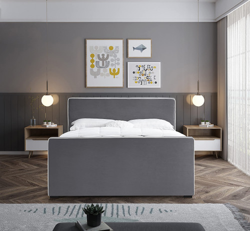 DillardGrey-Q Dillard Collection Modern | Contemporary Velvet Upholstered Bed with Dark Espresso Wood Legs, 63.5" W x 88.5" D x 39" H, Grey, Queen