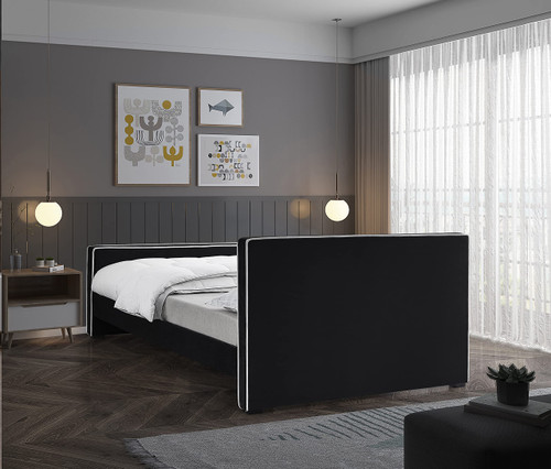 DillardBlack-K Dillard Collection Modern | Contemporary Velvet Upholstered Bed with Dark Espresso Wood Legs, 78.5" W x 88.5" D x 39" H, Black, King