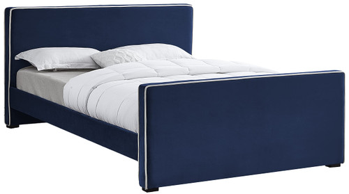 DillardNavy-K Dillard Collection Modern | Contemporary Velvet Upholstered Bed with Dark Espresso Wood Legs, 78.5" W x 88.5" D x 39" H, Navy, King