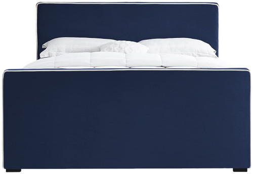 DillardNavy-K Dillard Collection Modern | Contemporary Velvet Upholstered Bed with Dark Espresso Wood Legs, 78.5" W x 88.5" D x 39" H, Navy, King