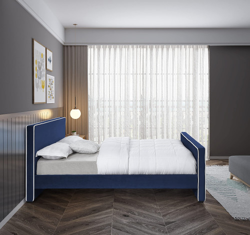 DillardNavy-K Dillard Collection Modern | Contemporary Velvet Upholstered Bed with Dark Espresso Wood Legs, 78.5" W x 88.5" D x 39" H, Navy, King