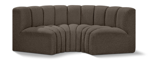 Brown-S3C Arc Collection Modern | Contemporary Modular Sofa with Rich Brown Boucle Fabric, Deep Channel Tufting, Modular Design, 80" W x 37" D x 30" H, Brown