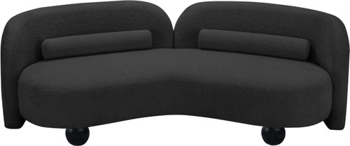 Black-S Daphne Collection Art Deco Sofa with Rich Black Boucle Fabric, Solid Wood Ball Legs, Solid Wood Inner Frame, 89" W x 39" D x 29" H, Black
