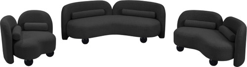 Black-S Daphne Collection Art Deco Sofa with Rich Black Boucle Fabric, Solid Wood Ball Legs, Solid Wood Inner Frame, 89" W x 39" D x 29" H, Black