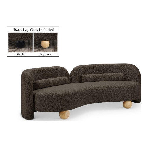 Brown-S Daphne Collection Art Deco Sofa with Rich Brown Boucle Fabric, Solid Wood Ball Legs, Solid Wood Inner Frame, 89" W x 39" D x 29" H, Brown
