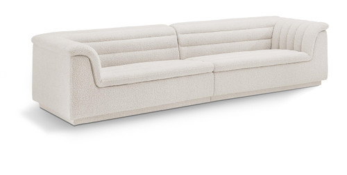 Cream-S119 Cascade Collection Modern | Contemporary Modular Sofa with Rich Cream Boucle Fabric, Deep Channel Tufting, Curved Arms, 118" W x 35" D x 28" H, Cream