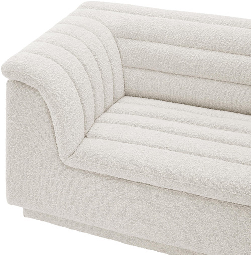 Cream-S119 Cascade Collection Modern | Contemporary Modular Sofa with Rich Cream Boucle Fabric, Deep Channel Tufting, Curved Arms, 118" W x 35" D x 28" H, Cream