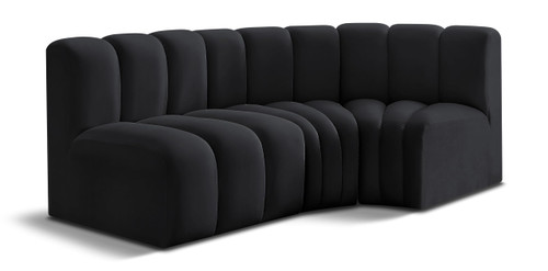 Black-S3A Arc Collection Modern | Contemporary Modular Sofa with Soft Black Velvet, Deep Channel Tufting, Modular Design, 84" W x 39" D x 30" H, Black