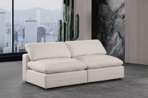 Beige-S78 Comfy Collection Modern | Contemporary Upholstered Modular Sofa with Beige Linen Textured Fabric Upholstery, Down Feather Cusions, 78" W x 40" D x 34.5" H, Beige