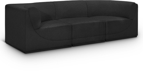 Black-S98 Ollie Collection Modern | Contemporary Modular Sofa with Rich Black Boucle Fabric and Curved Corners, 98" W x 34" D x 30" H, Black