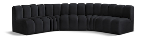 Black-S5A Arc Collection Modern | Contemporary Modular Sofa with Soft Black Velvet, Deep Channel Tufting, Modular Design, 133" W x 54" D x 30" H, Black
