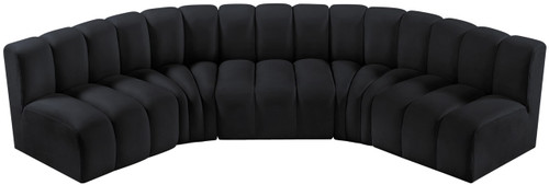 Black-S5A Arc Collection Modern | Contemporary Modular Sofa with Soft Black Velvet, Deep Channel Tufting, Modular Design, 133" W x 54" D x 30" H, Black