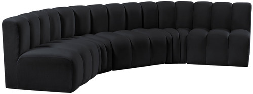 Black-S5A Arc Collection Modern | Contemporary Modular Sofa with Soft Black Velvet, Deep Channel Tufting, Modular Design, 133" W x 54" D x 30" H, Black