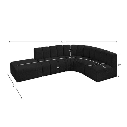 Black-S5C Arc Collection Modern | Contemporary Modular Sofa with Rich Black Boucle Fabric, Deep Channel Tufting, Modular Design, 127" W x 61" D x 30" H, Black