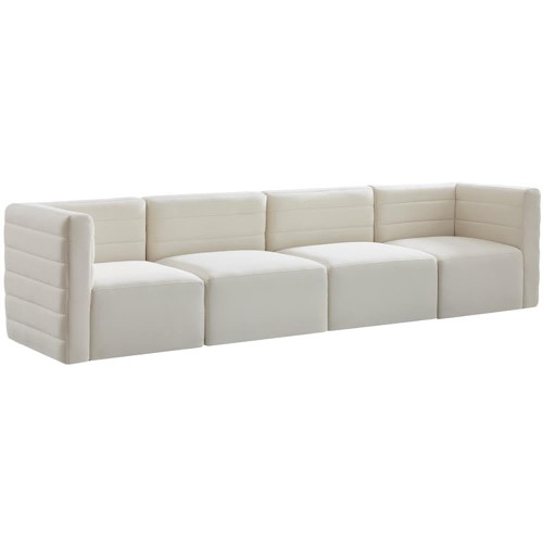 Cream-S126 Quincy Collection Modern | Contemporary Velvet Upholstered Modular Sofa with Deep Horizontal Channel Tufting, 126" W x 32" D x 31.5" H, Cream