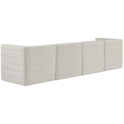 Cream-S126 Quincy Collection Modern | Contemporary Velvet Upholstered Modular Sofa with Deep Horizontal Channel Tufting, 126" W x 32" D x 31.5" H, Cream