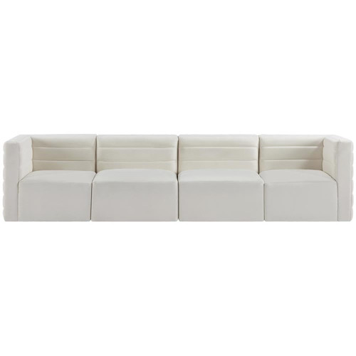 Cream-S126 Quincy Collection Modern | Contemporary Velvet Upholstered Modular Sofa with Deep Horizontal Channel Tufting, 126" W x 32" D x 31.5" H, Cream
