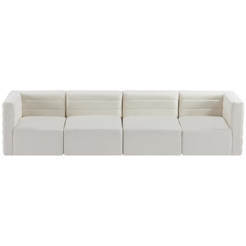 Cream-S126 Quincy Collection Modern | Contemporary Velvet Upholstered Modular Sofa with Deep Horizontal Channel Tufting, 126" W x 32" D x 31.5" H, Cream