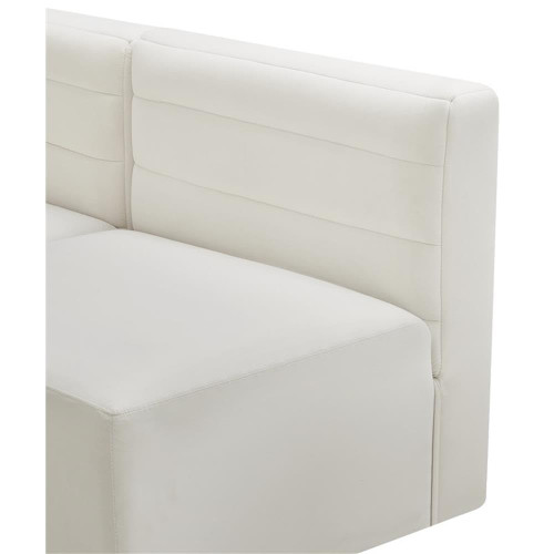 Cream-S126 Quincy Collection Modern | Contemporary Velvet Upholstered Modular Sofa with Deep Horizontal Channel Tufting, 126" W x 32" D x 31.5" H, Cream