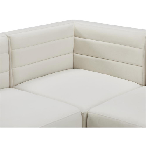 Cream-S126 Quincy Collection Modern | Contemporary Velvet Upholstered Modular Sofa with Deep Horizontal Channel Tufting, 126" W x 32" D x 31.5" H, Cream