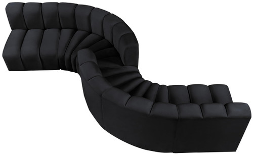 Black-S6D Arc Collection Modern | Contemporary Modular Sofa with Soft Black Velvet, Deep Channel Tufting, Modular Design, 145" W x 50" D x 30" H, Black