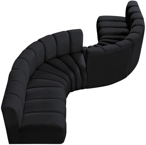 Black-S6D Arc Collection Modern | Contemporary Modular Sofa with Soft Black Velvet, Deep Channel Tufting, Modular Design, 145" W x 50" D x 30" H, Black