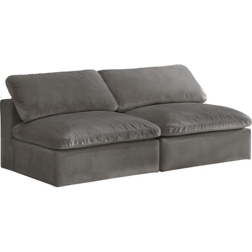 Grey-S78 Cozy Collection Contemporary Fiber Filled Comfort Overstuffed Velvet Upholstered Modular Sofa Seating for 2 Armless Grey