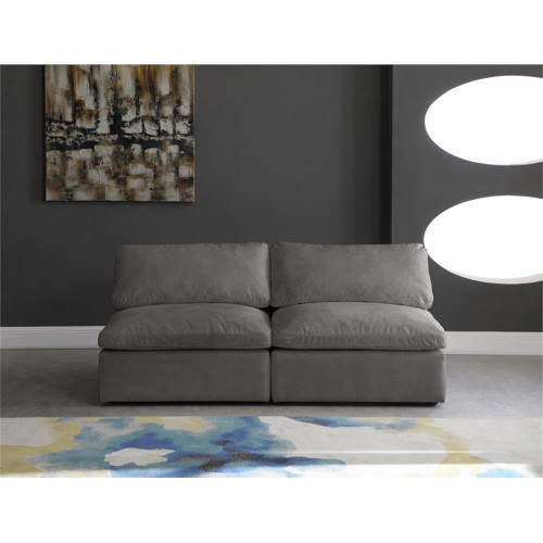 Grey-S78 Cozy Collection Contemporary Fiber Filled Comfort Overstuffed Velvet Upholstered Modular Sofa Seating for 2 Armless Grey