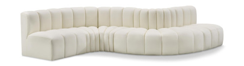 Cream-S6A Arc Collection Modern | Contemporary Modular Sofa with Soft Cream Vegan Leather, Deep Channel Tufting, Modular Design, 145" W x 53" D x 30" H, Cream