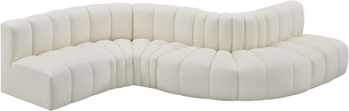 Cream-S6A Arc Collection Modern | Contemporary Modular Sofa with Soft Cream Vegan Leather, Deep Channel Tufting, Modular Design, 145" W x 53" D x 30" H, Cream