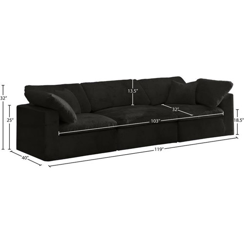 Black-S119 Cozy Collection Contemporary Fiber Filled Comfort Overstuffed Velvet Upholstered Modular Sofa Seating for 3 Black