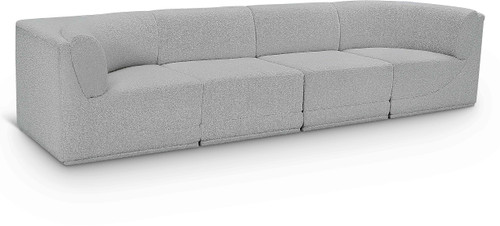 Grey-S128 Ollie Collection Modern | Contemporary Modular Sofa with Rich Grey Boucle Fabric and Curved Corners, 128" W x 34" D x 30" H, Grey