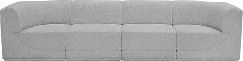 Grey-S128 Ollie Collection Modern | Contemporary Modular Sofa with Rich Grey Boucle Fabric and Curved Corners, 128" W x 34" D x 30" H, Grey