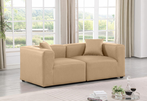 Tan-S72B Cube Collection Modern | Contemporary Modular Sofa with Soft Tan Vegan Leather, Modular to Create Infinite Configurations, 72" W x 36" D x 26" H, Tan