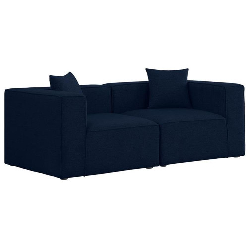 Navy-S72B Cube Collection Modern | Contemporary Linen Textured Fabric Upholstered Modular Sofa, Navy, 72" W x 36" D x 26" H
