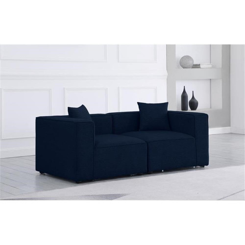 Navy-S72B Cube Collection Modern | Contemporary Linen Textured Fabric Upholstered Modular Sofa, Navy, 72" W x 36" D x 26" H