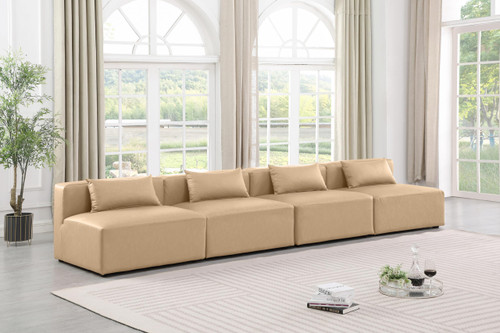 Tan-S144A Cube Collection Modern | Contemporary Modular Sofa with Soft Tan Vegan Leather, Modular to Create Infinite Configurations, 144" W x 36" D x 26" H, Tan