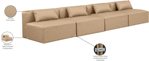 Tan-S144A Cube Collection Modern | Contemporary Modular Sofa with Soft Tan Vegan Leather, Modular to Create Infinite Configurations, 144" W x 36" D x 26" H, Tan