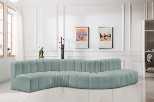 Mint-S6A Arc Collection Modern | Contemporary Modular Sofa with Soft Mint Green Vegan Leather, Deep Channel Tufting, Modular, 145" W x 53" D x 30" H, Mint