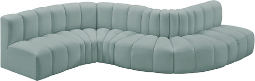 Mint-S6A Arc Collection Modern | Contemporary Modular Sofa with Soft Mint Green Vegan Leather, Deep Channel Tufting, Modular, 145" W x 53" D x 30" H, Mint