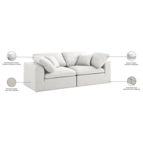 Cream-S80 Serene Collection Modern | Contemporary Deluxe Comfort Modular Sofa, Soft Linen Textured Fabric, Down Cushions, 80" W x 40" D x 32" H, Cream