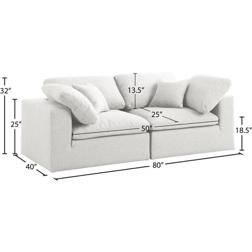 Cream-S80 Serene Collection Modern | Contemporary Deluxe Comfort Modular Sofa, Soft Linen Textured Fabric, Down Cushions, 80" W x 40" D x 32" H, Cream