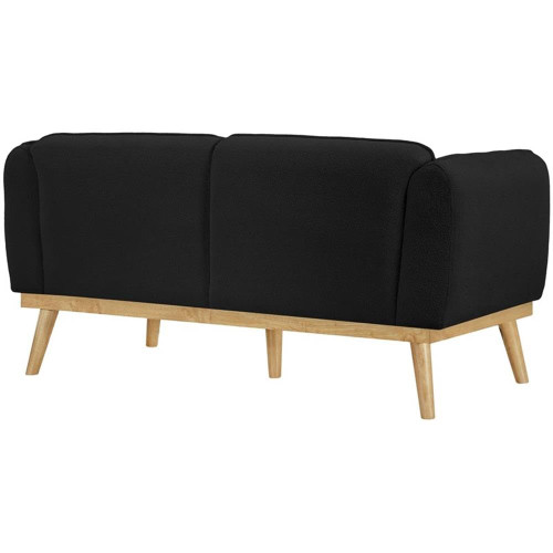 Black-L Nolita Collection Mid-Century Modern Boucle Fabric Upholstered Loveseat with Rich Black Boucle Fabric, Natural Finish Solid Wood Base, 62.5" W x 32.5" D x 32" H, Black