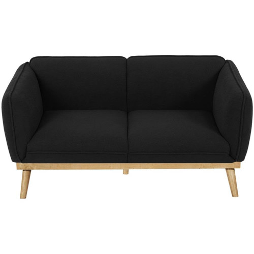 Black-L Nolita Collection Mid-Century Modern Boucle Fabric Upholstered Loveseat with Rich Black Boucle Fabric, Natural Finish Solid Wood Base, 62.5" W x 32.5" D x 32" H, Black