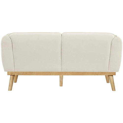 Cream-L Nolita Collection Mid-Century Modern Boucle Fabric Upholstered Loveseat with Rich Cream Boucle Fabric, Natural Finish Solid Wood Base, 62.5" W x 32.5" D x 32" H, Cream