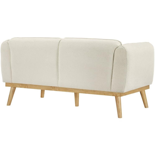 Cream-L Nolita Collection Mid-Century Modern Boucle Fabric Upholstered Loveseat with Rich Cream Boucle Fabric, Natural Finish Solid Wood Base, 62.5" W x 32.5" D x 32" H, Cream