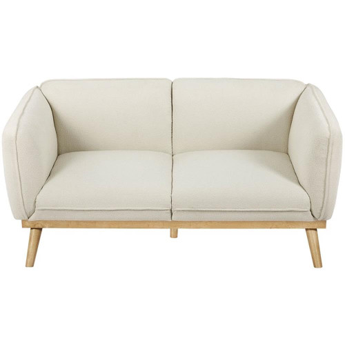 Cream-L Nolita Collection Mid-Century Modern Boucle Fabric Upholstered Loveseat with Rich Cream Boucle Fabric, Natural Finish Solid Wood Base, 62.5" W x 32.5" D x 32" H, Cream