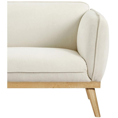 Cream-L Nolita Collection Mid-Century Modern Boucle Fabric Upholstered Loveseat with Rich Cream Boucle Fabric, Natural Finish Solid Wood Base, 62.5" W x 32.5" D x 32" H, Cream