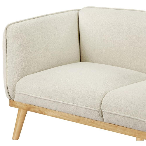 Cream-L Nolita Collection Mid-Century Modern Boucle Fabric Upholstered Loveseat with Rich Cream Boucle Fabric, Natural Finish Solid Wood Base, 62.5" W x 32.5" D x 32" H, Cream