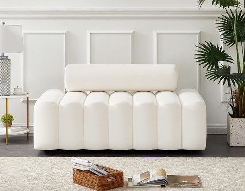 Cream-L Melody Collection Modern | Contemporary Velvet Upholstered Loveseat with Deep Channel Tufting